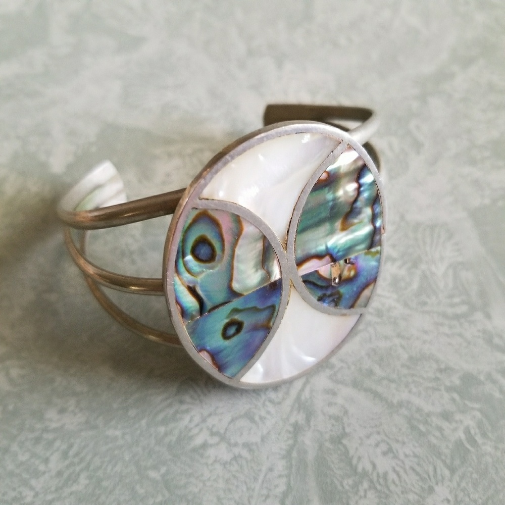 Vintage Abalone & Mother-of-Pearl Cuff Bracelet